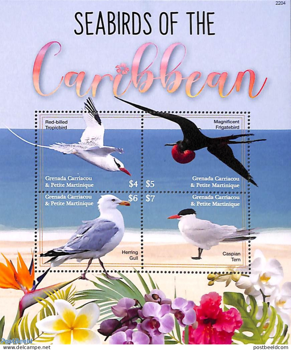 Grenada Grenadines 2022 Seabirds Of The Caribbean 4v M/s, Mint NH, Nature - Birds - Grenada (1974-...)