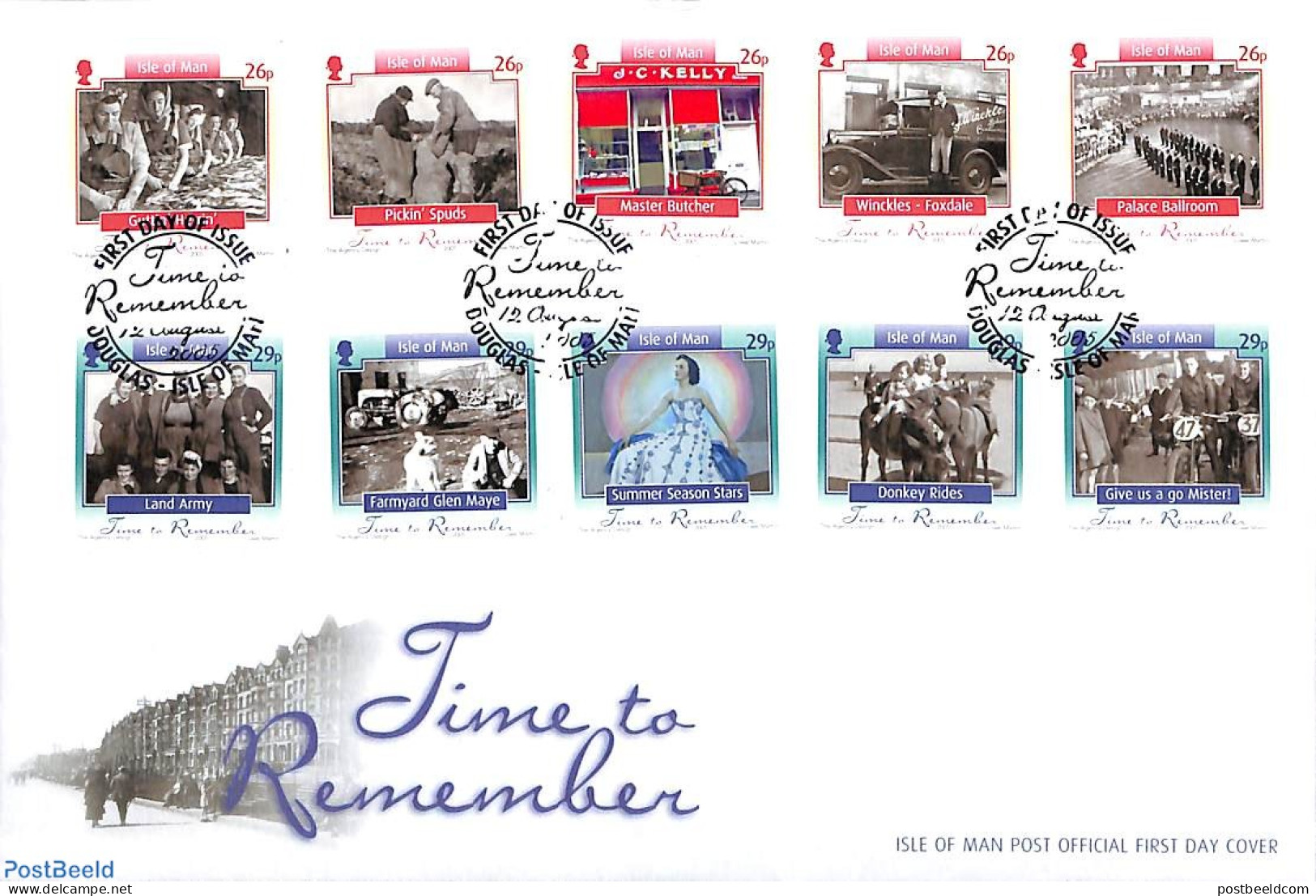 Isle Of Man 2005 Time To Remember 10v S-a (from Booklet), First Day Cover, Nature - Transport - Various - Dogs - Autom.. - Autos