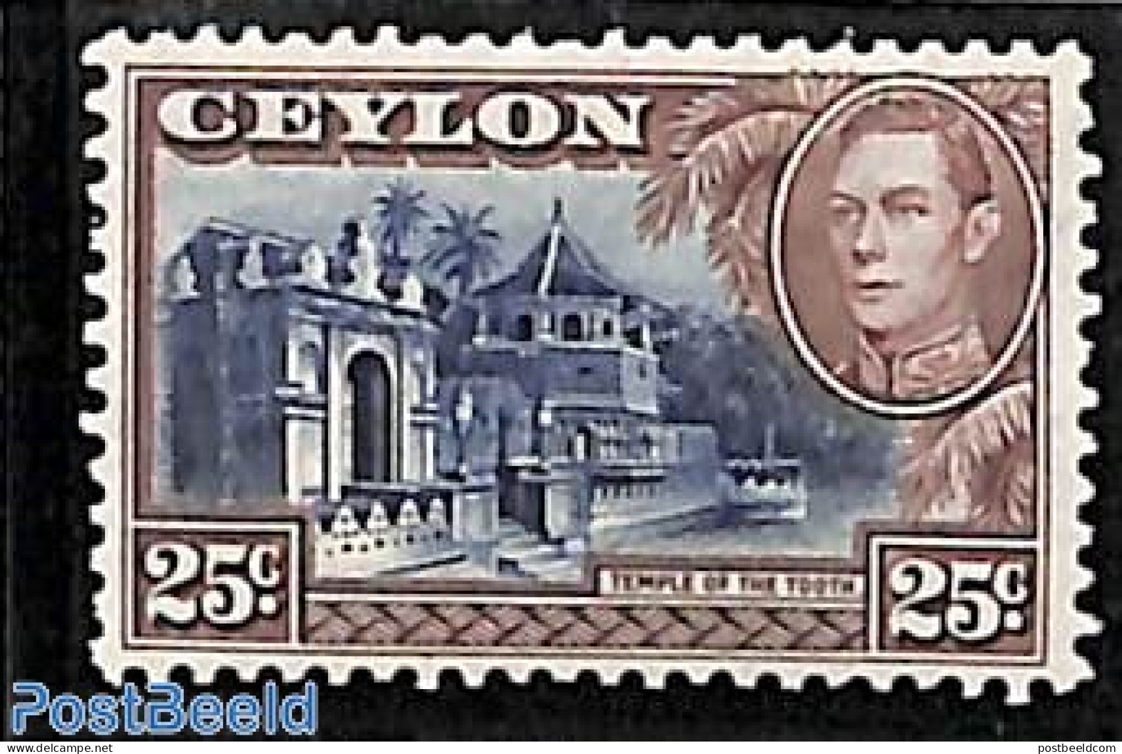 Sri Lanka (Ceylon) 1938 25c, WM Sidewards, Stamp Out Of Set, Mint NH - Sri Lanka (Ceylon) (1948-...)
