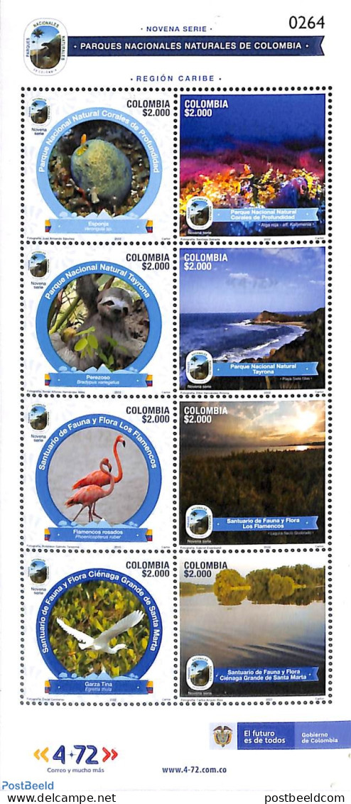 Colombia 2022 National Parks 8v M/s, Mint NH, Nature - Animals (others & Mixed) - Birds - National Parks - Flamingo - Nature