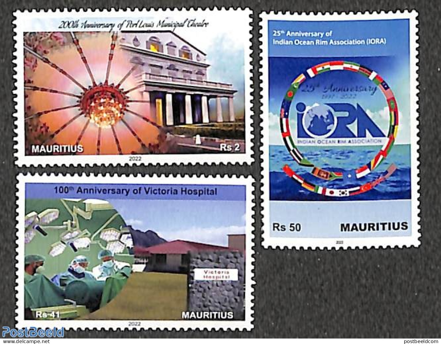 Mauritius 2022 Events, Mixed Issue 3v, Mint NH, Health - Performance Art - Health - Theatre - Theatre
