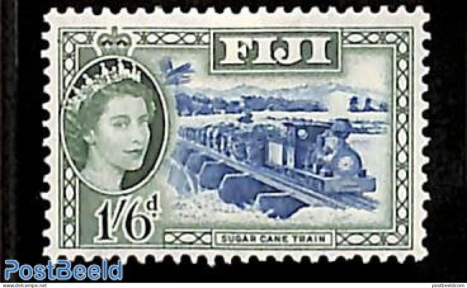 Fiji 1954 1/6Sh, Stamp Out Of Set, Mint NH, Transport - Railways - Art - Bridges And Tunnels - Trains