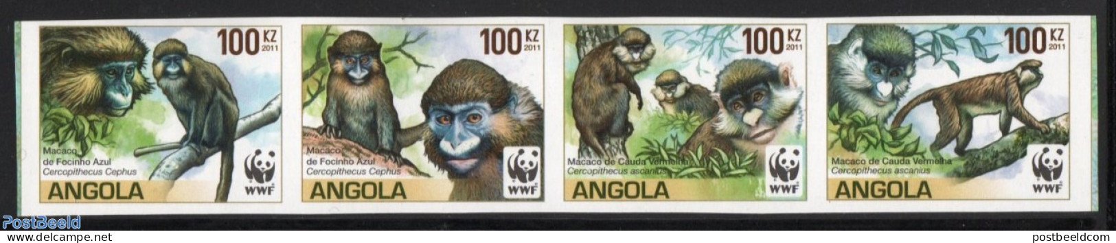 Angola 2011 WWF, Macaco 4v [+] Or [::::] Imperforated, Mint NH, Nature - Animals (others & Mixed) - Monkeys - World Wi.. - Angola