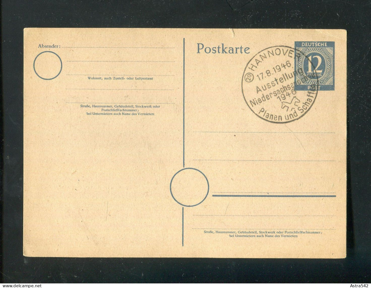 "ALL. BESETZUNG" 1946, SSt. "HANNOVER, Niedersachsenschau-Planen Und Schaffen" Auf Postkarte (A1061) - Entiers Postaux