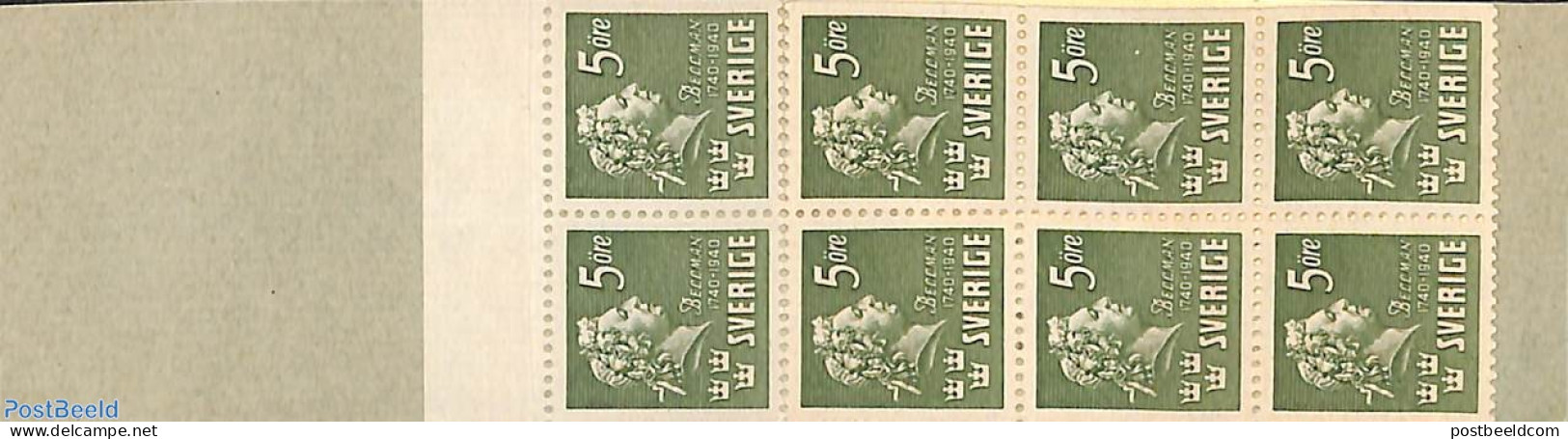 Sweden 1940 C.M. Bellman Booklet, Mint NH, Stamp Booklets - Art - Authors - Composers - Ongebruikt