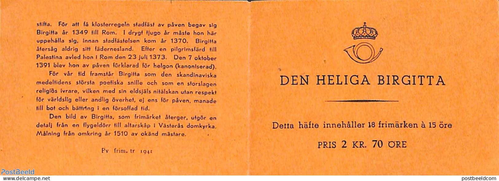 Sweden 1941 Holy Birgitta Booklet, Mint NH, Religion - Religion - Stamp Booklets - Nuevos