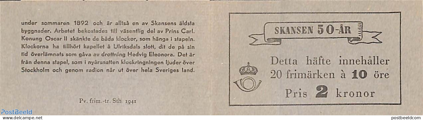 Sweden 1941 Skansen Booklet, Mint NH, Stamp Booklets - Art - Museums - Unused Stamps