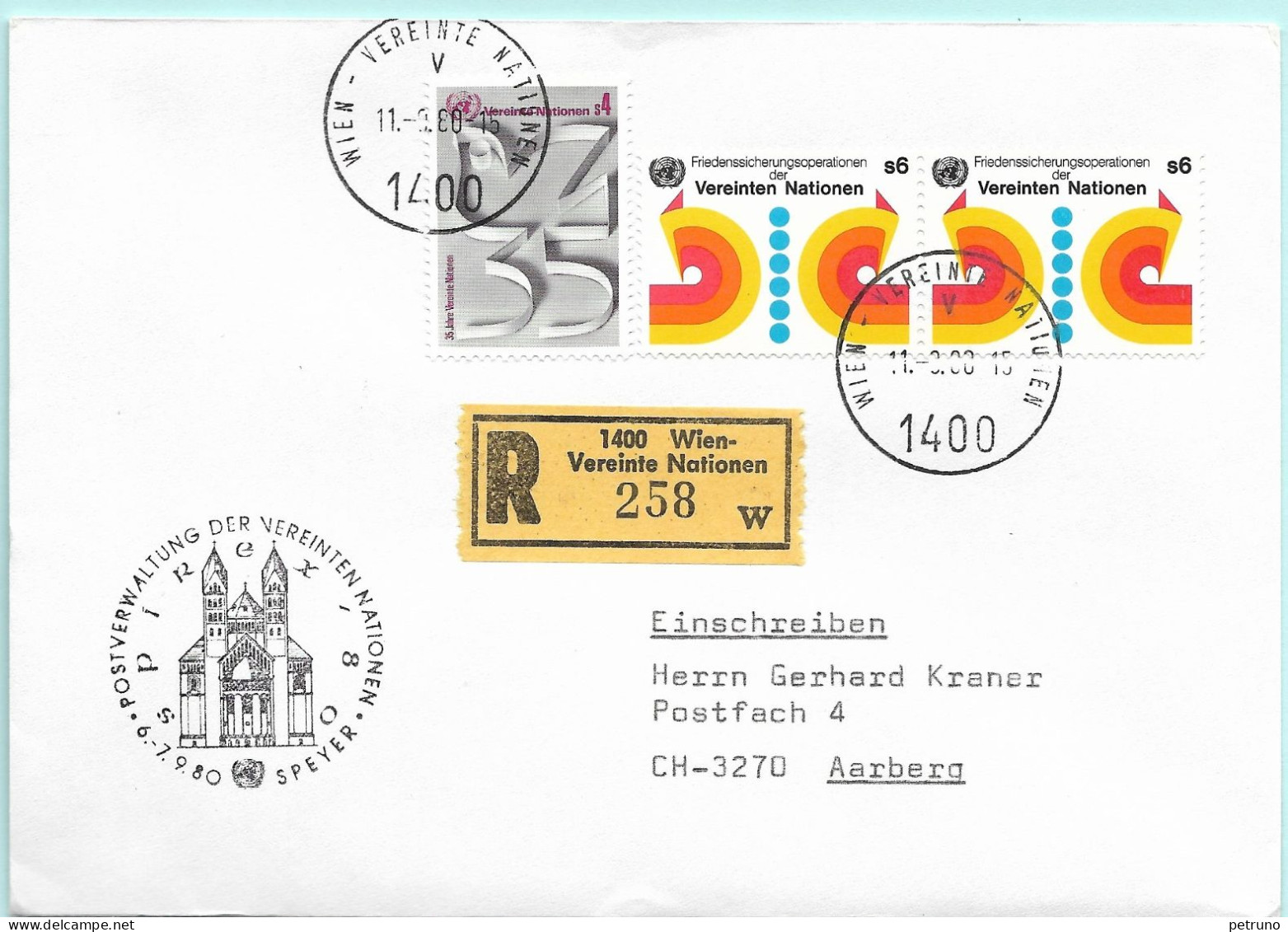 UNO-Wien R-Brief Spirex 80 Speyer D Erinnerungsstempel MI-No 06 - Brieven En Documenten