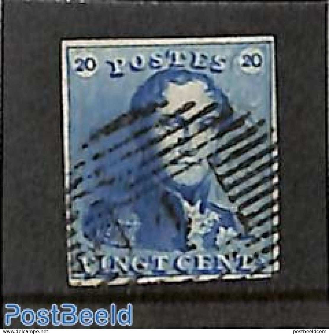 Belgium 1849 20c Blue, Used, Used Stamps - Oblitérés