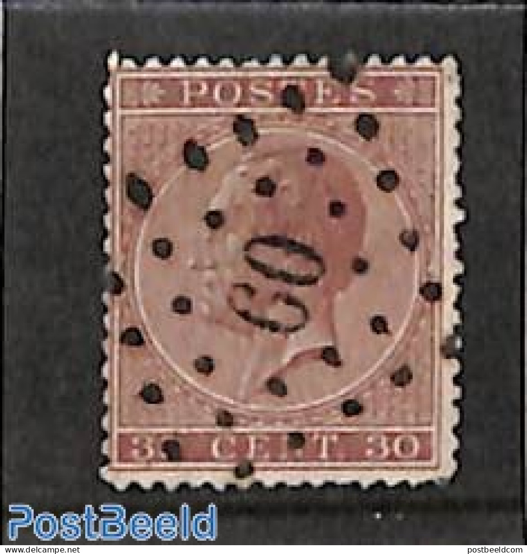 Belgium 1865 30c, Perf. 14.5, Used, Used Stamps - Gebruikt