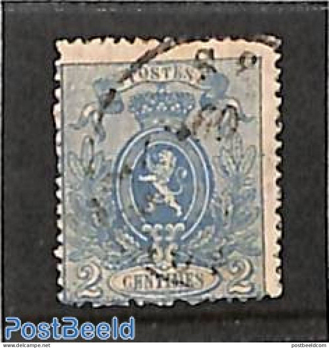 Belgium 1866 2c, Blue, Perf. 15, Used, Used Stamps - Gebruikt