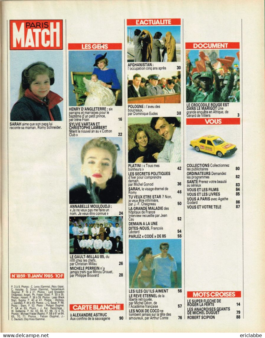 PARIS MATCH N°1859 Du 11 Janvier 1985 Caroline De Monaco - Delon - Collaro - Les Caldoches - La Sixtine - Informations Générales