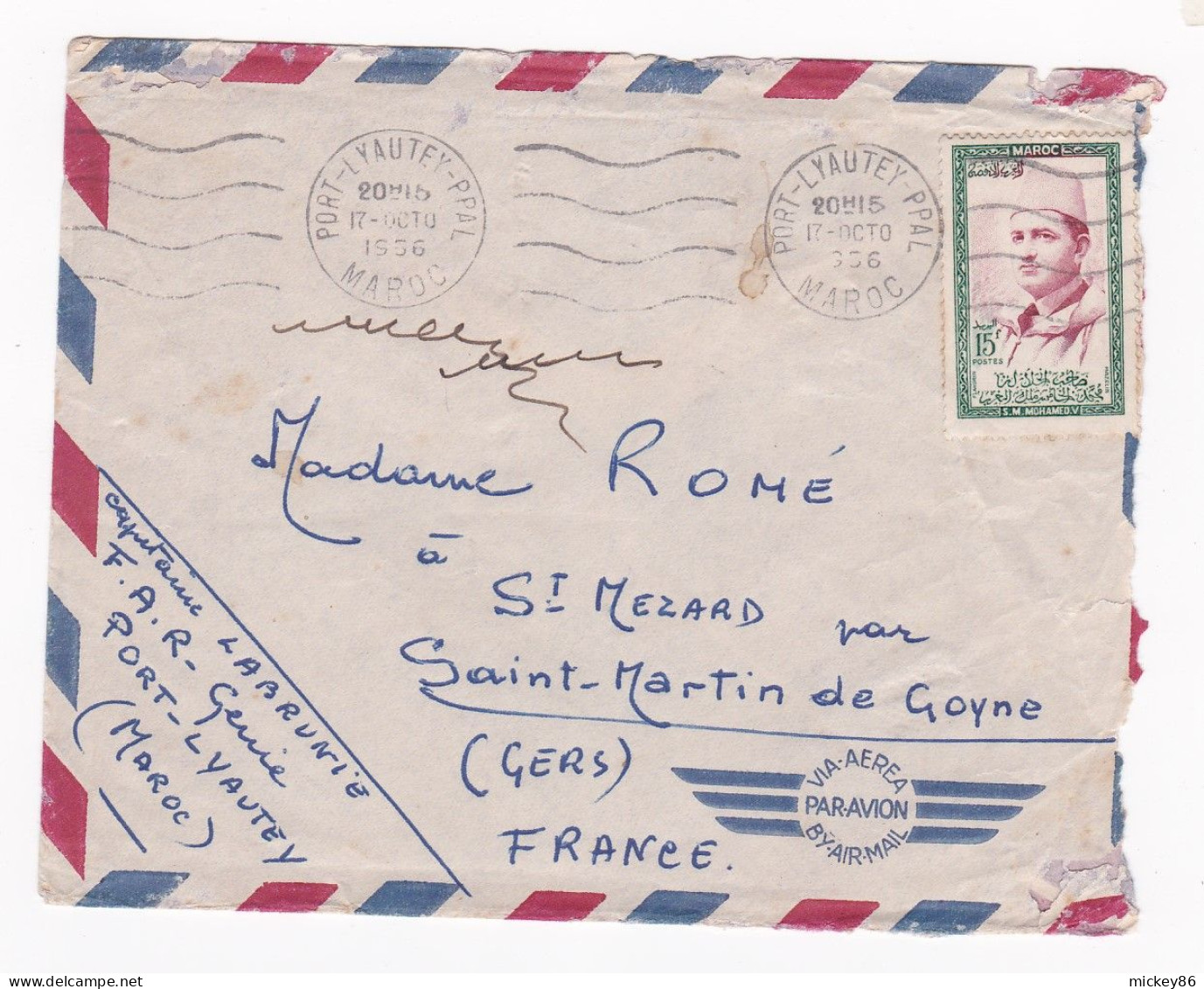 Maroc --1956--lettre D' PORT LYAUTEY  Pour St MARTIN DE GOYNES-32 (France)..timbre Seul Sur Lettre,cachet Krag - Marokko (1956-...)