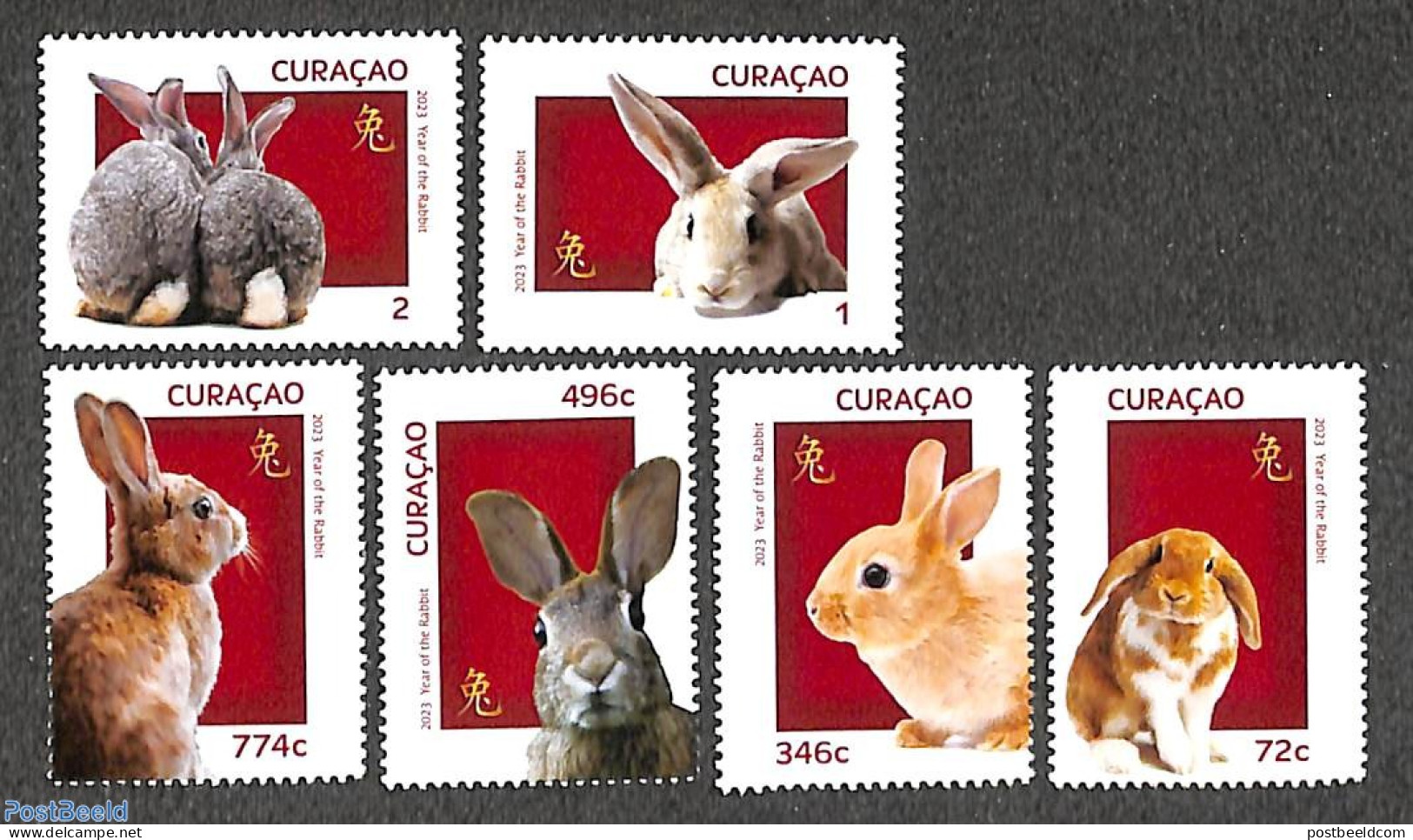Curaçao 2023 Year Of The Rabbit 6v, Mint NH, Nature - Various - Rabbits / Hares - New Year - Neujahr