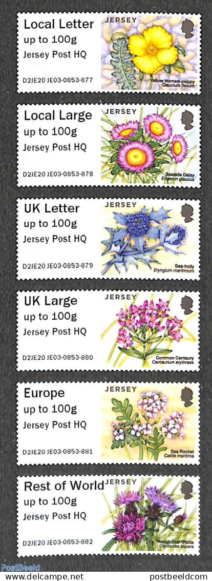 Jersey 2020 Automat Stamps 6v, Jersey Post HQ, Mint NH, Nature - Flowers & Plants - Automat Stamps - Automaatzegels [ATM]