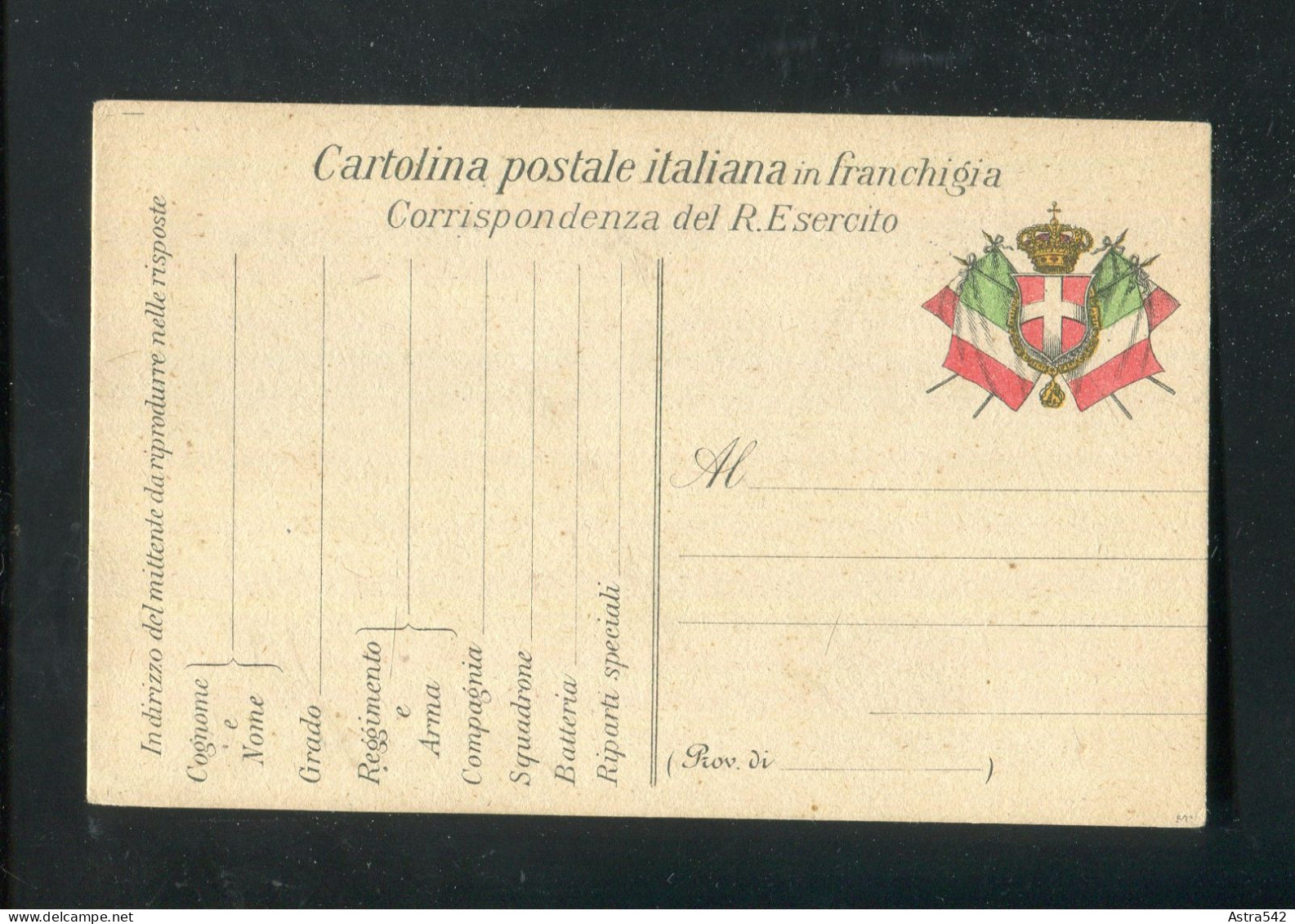 "ITALIEN" Ca. 1916, Cartolina Postale "Corrispondenza Del R. Esercito" ** (A1063) - Poste Militaire (PM)