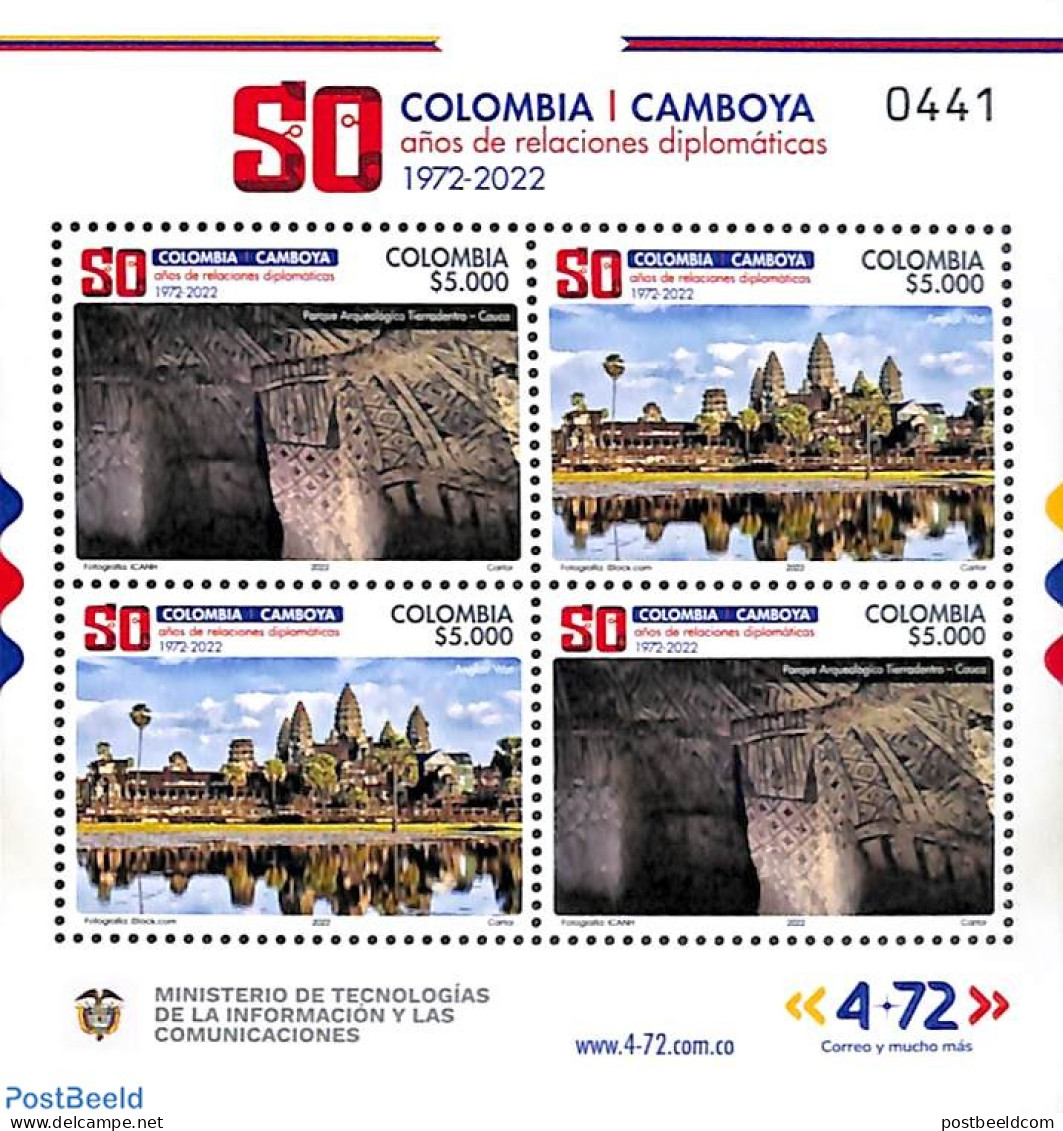 Colombia 2022 Diplomatic Relations With Cambodia S/s, Mint NH - Colombia