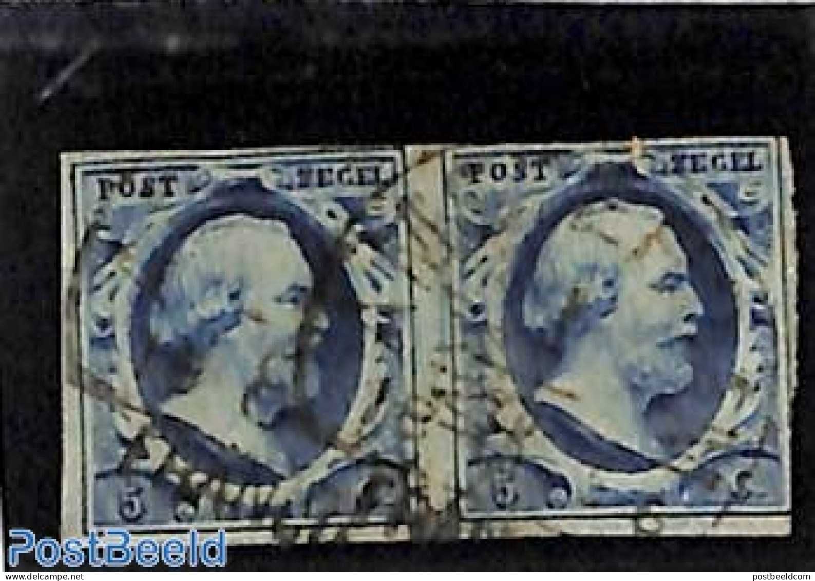 Netherlands 1852 Pair 5c,AMSTright Stamp FoldedERDAM-C, , Used Stamps - Used Stamps