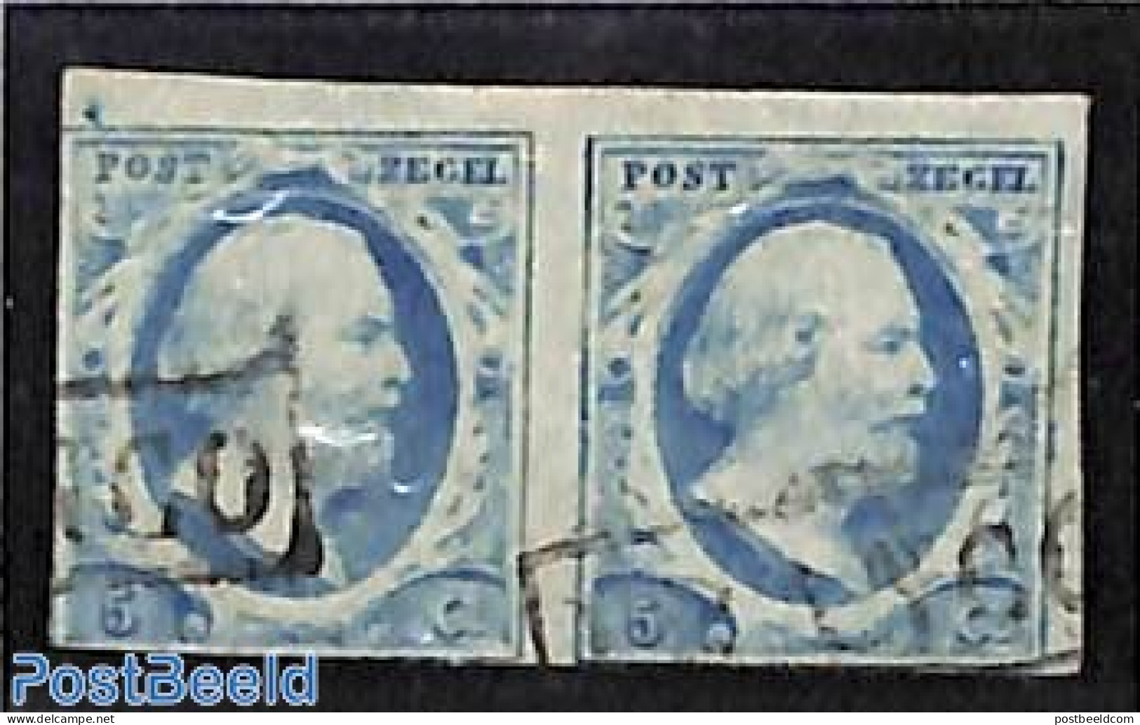 Netherlands 1852 Pair 5c, FRANCO Box, Used Stamps - Oblitérés