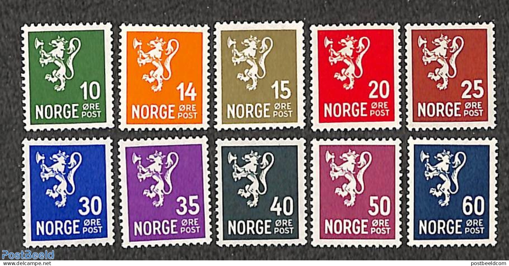 Norway 1937 Definitives, WM Posthorn 10v, Unused (hinged) - Unused Stamps