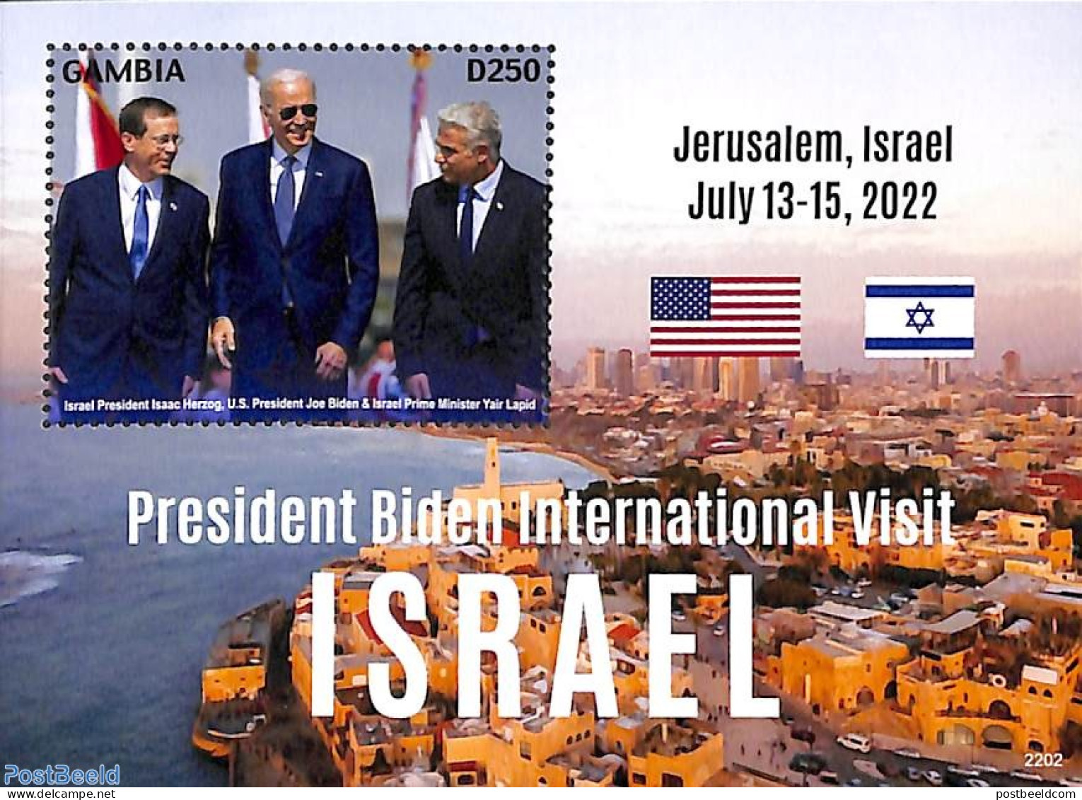 Gambia 2022 President Biden In Israel S/s, Mint NH, History - Religion - American Presidents - Judaica - Guidaismo