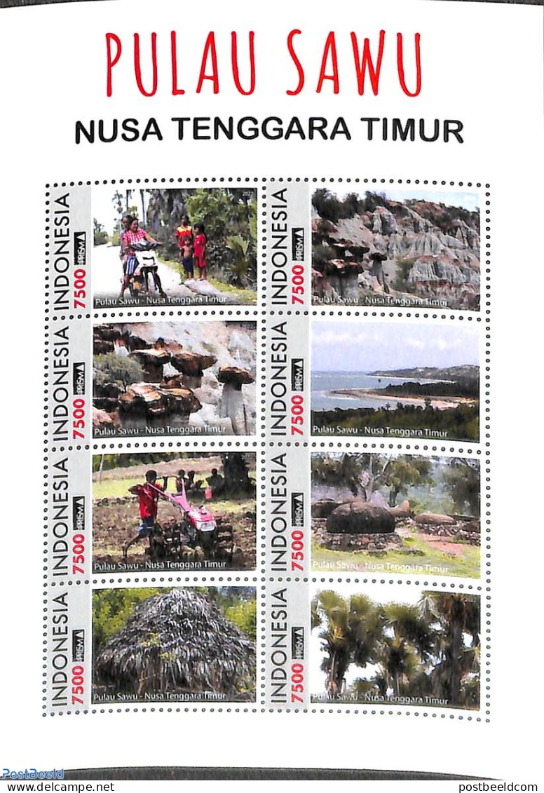 Indonesia 2023 Pulau Sawu 8v M/s, Mint NH, History - Transport - Various - Geology - Motorcycles - Agriculture - Motos