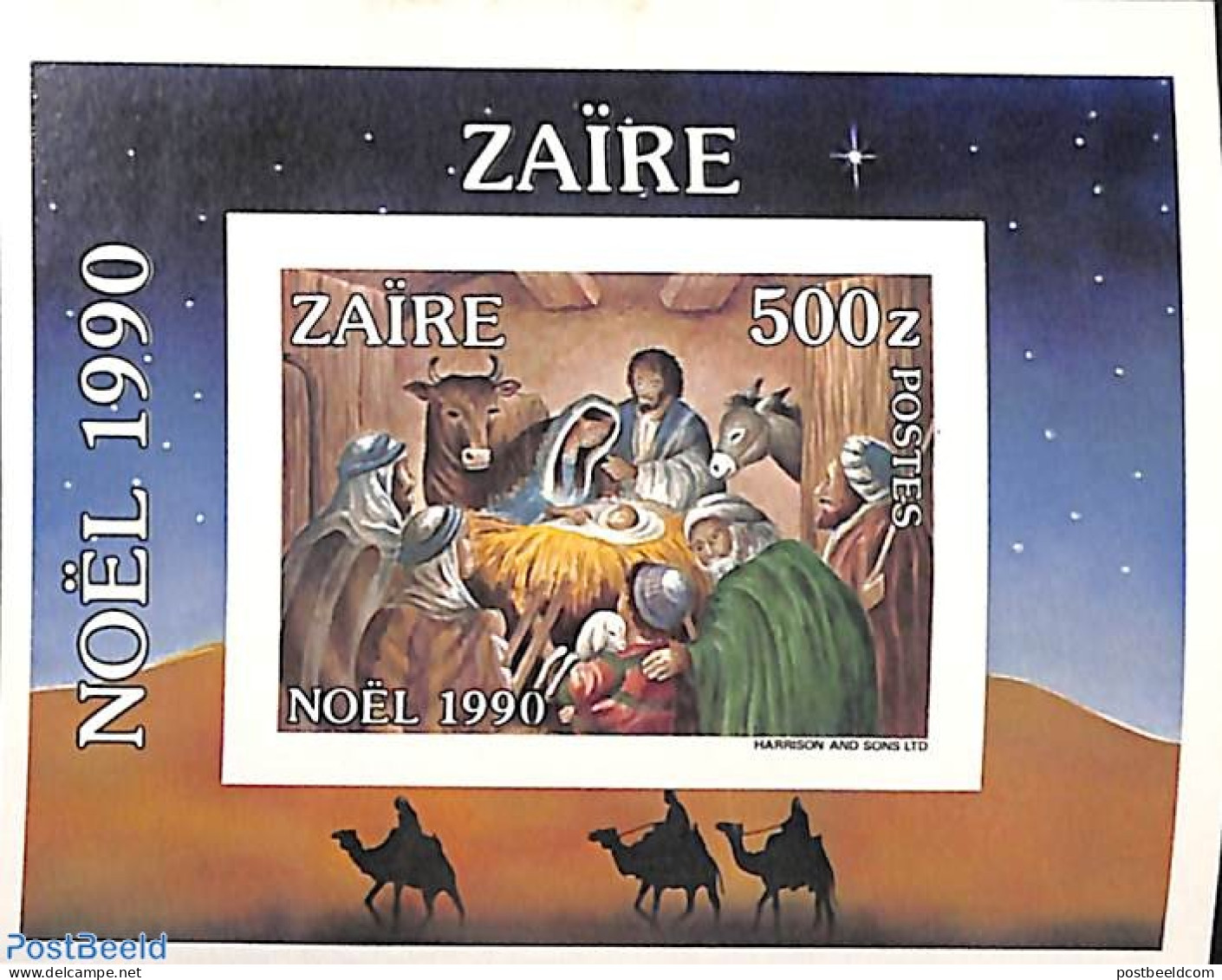 Congo Dem. Republic, (zaire) 1991 Christmas S/s, Imperforated, Postal History, Religion - Christmas - Weihnachten