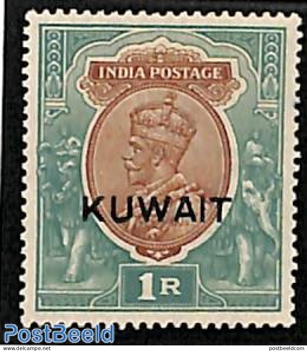 Kuwait 1923 1R, WM Star, Stamp Out Of Set, Unused (hinged) - Kuwait
