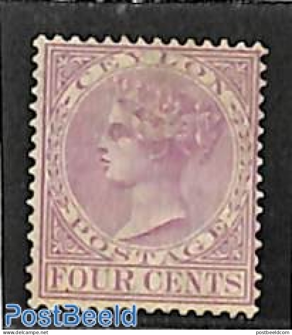 Sri Lanka (Ceylon) 1872 4c, WM Crown-CC, Stamp Out Of Set, Without Gum, Unused (hinged) - Sri Lanka (Ceilán) (1948-...)