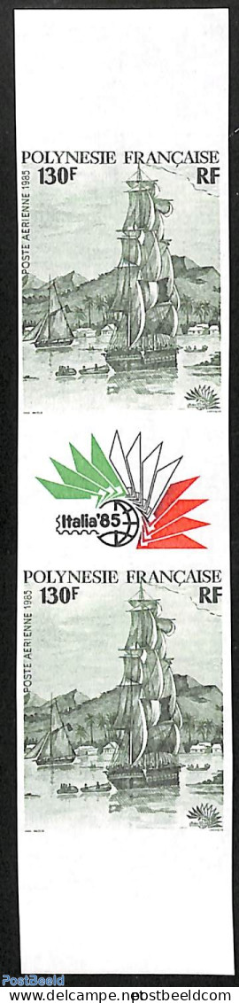 French Polynesia 1985 Ìtalia '85, Gutterpair Imperforated, Mint NH, Transport - Ships And Boats - Nuevos