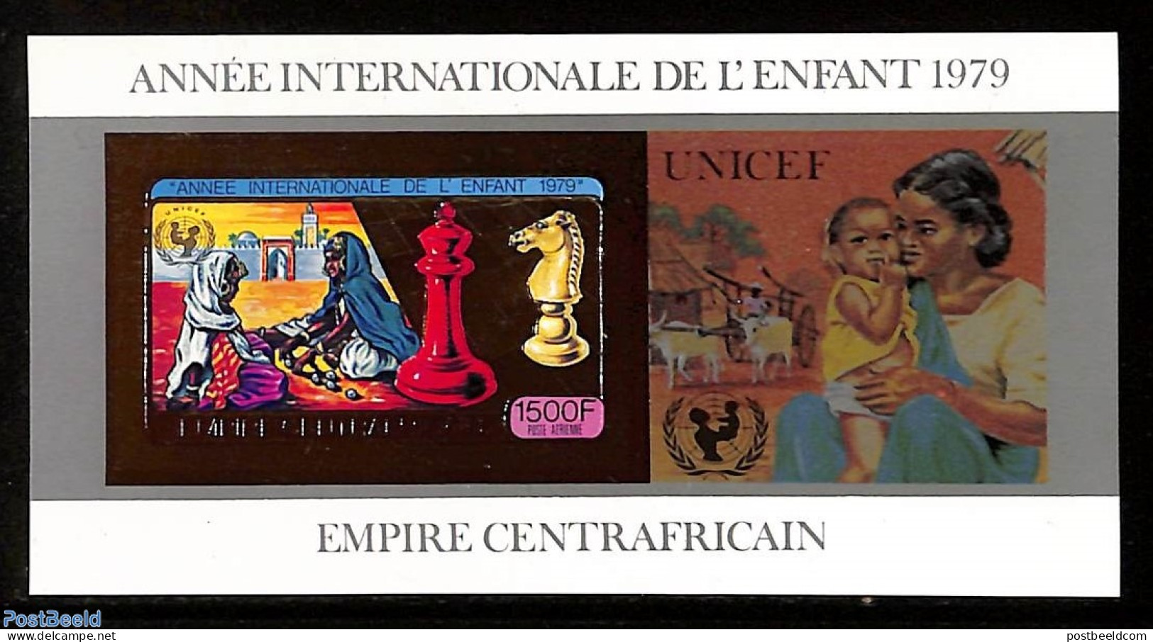 Central Africa 1979  Year Of The Child S/s Imperforated, Gold, Mint NH, History - Sport - Various - Unicef - Chess - Y.. - Schaken
