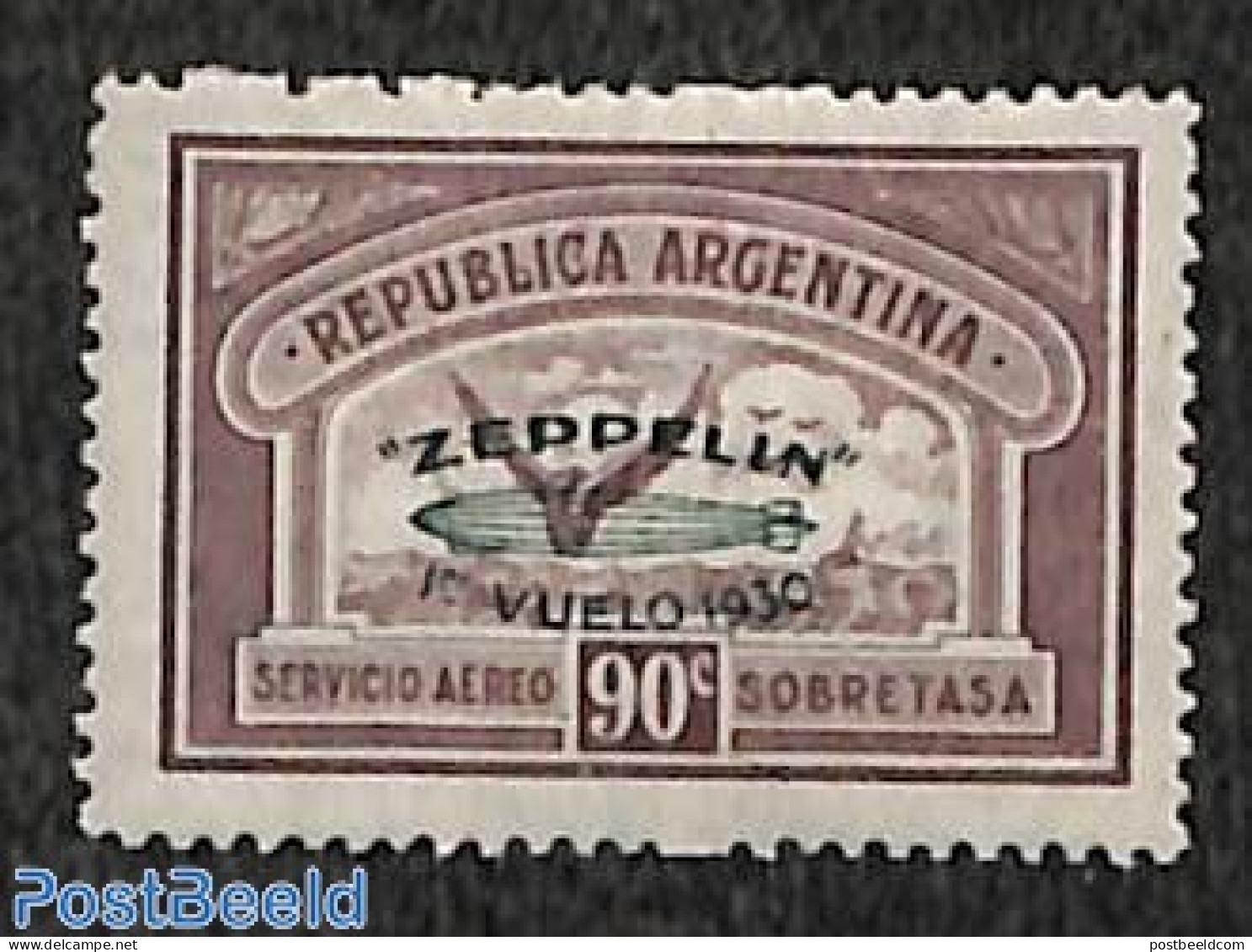 Argentina 1930 90c, Stamp Out Of Set, Unused (hinged), Transport - Zeppelins - Ungebraucht