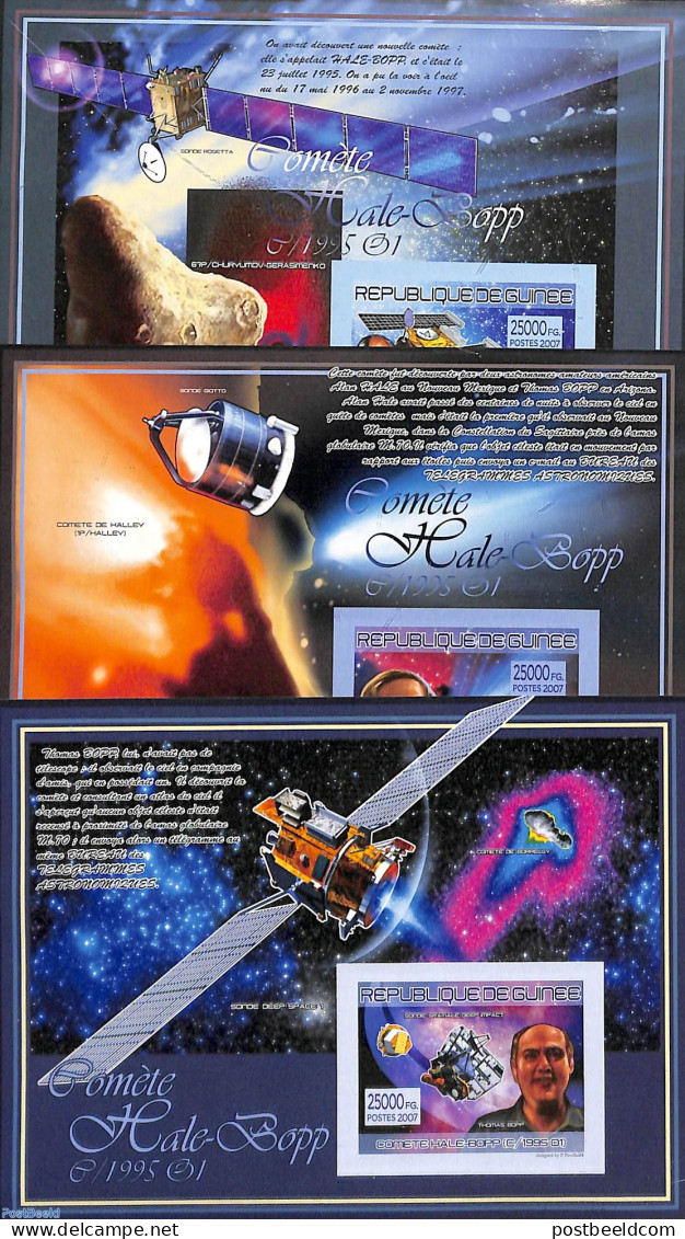 Guinea, Republic 2007 Comet Hale-Bopp 3 S/s, Imperforated, Mint NH, Science - Transport - Astronomy - Space Exploration - Astrologia