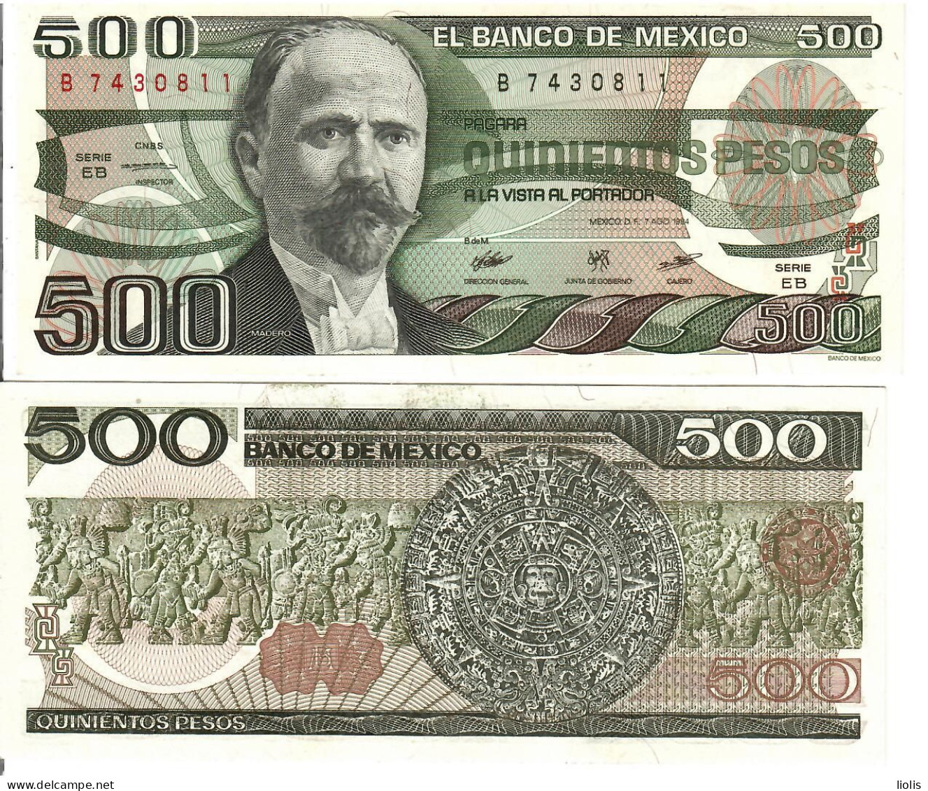 Mexico  P-79b  500 Pesos  1984  UNC - Mexico