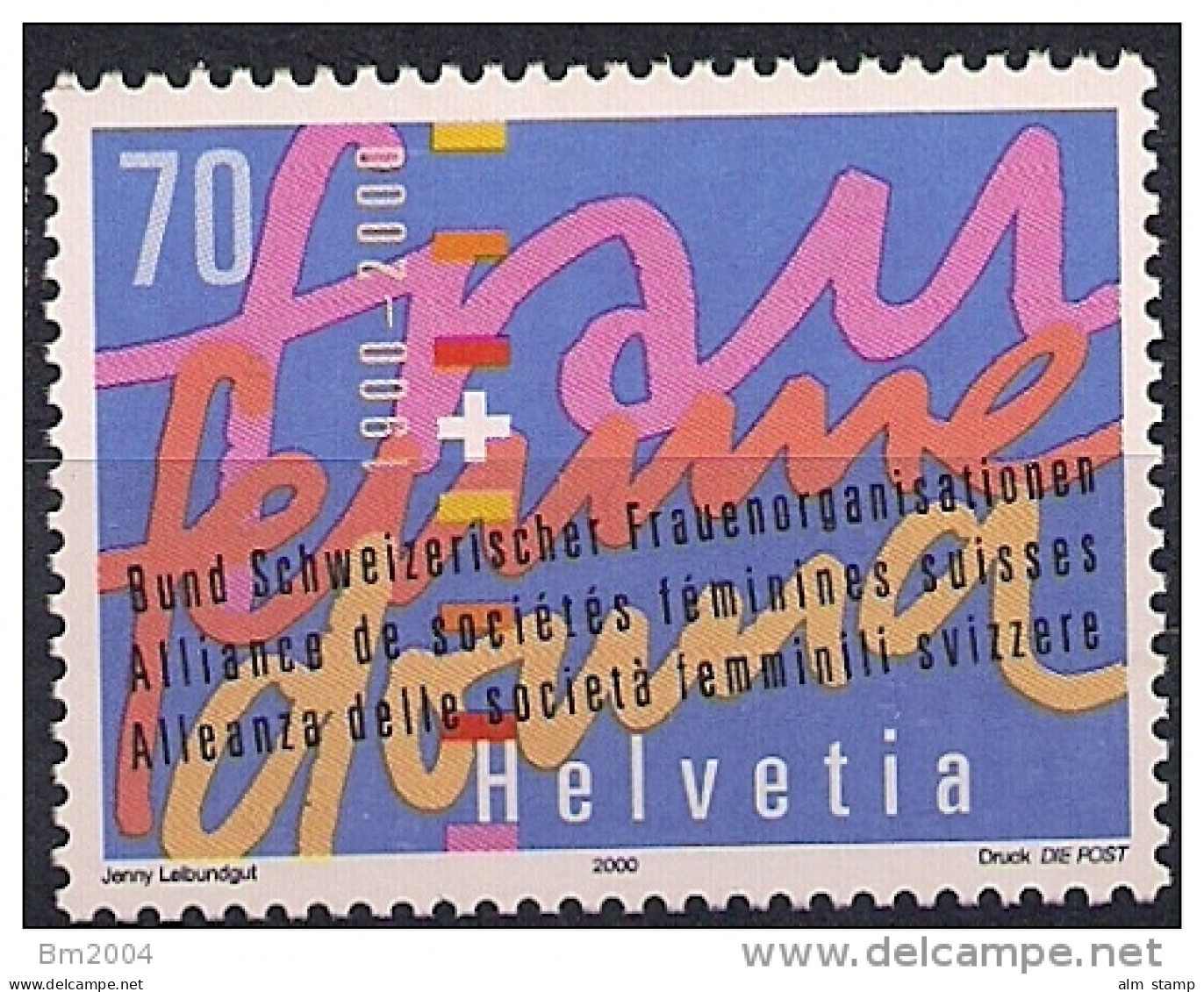 2000 Schweiz Mi. 1721 **MNH 100 Jahre Bund Schweizer Frauenorganisationen - Unused Stamps