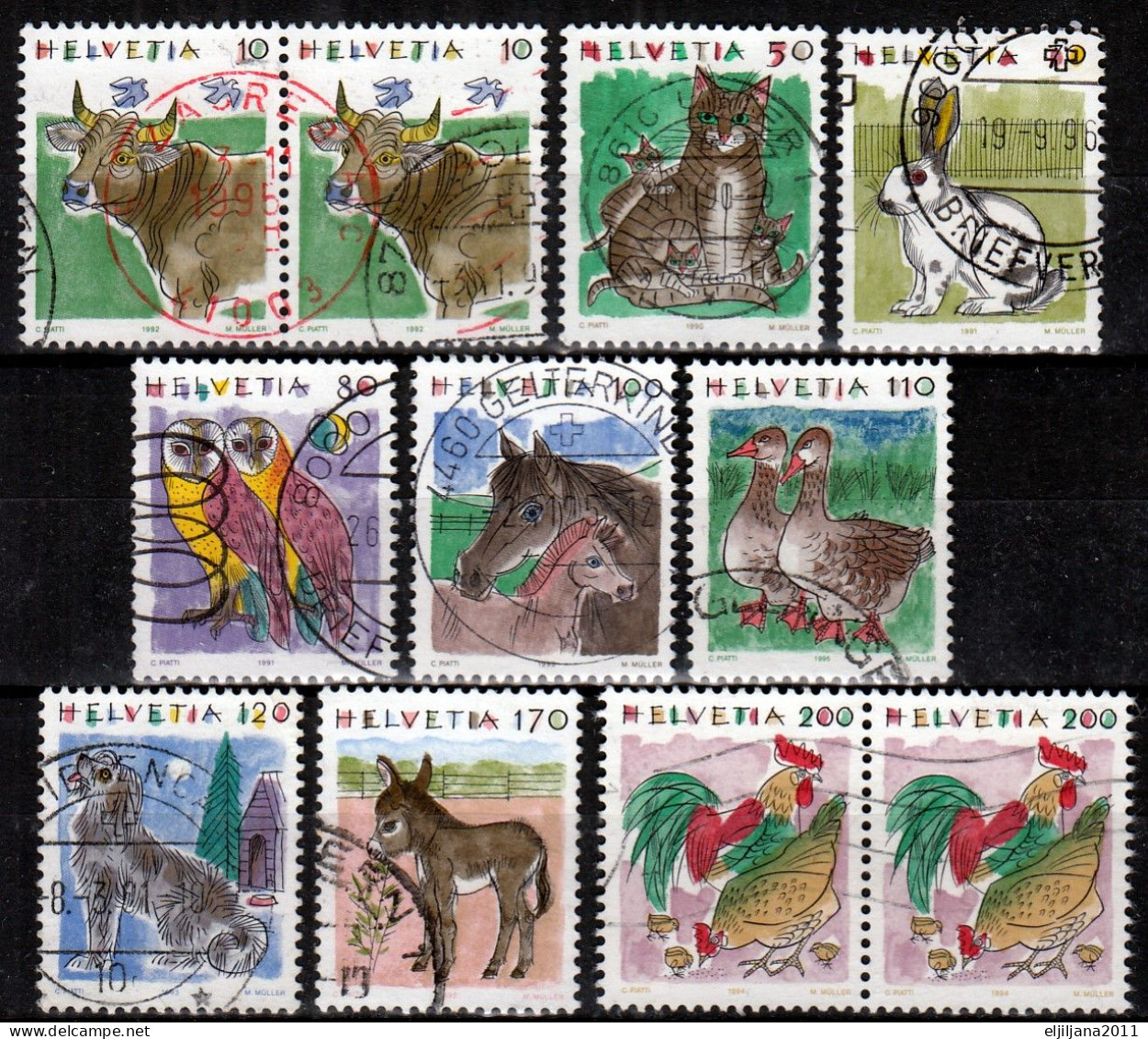 Switzerland / Helvetia / Schweiz / Suisse 1990-1995 ⁕ Tiere / Animals FAUNA ⁕ 11v Used - Usati