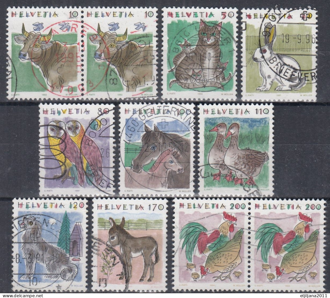 Switzerland / Helvetia / Schweiz / Suisse 1990-1995 ⁕ Tiere / Animals FAUNA ⁕ 11v Used - Gebraucht