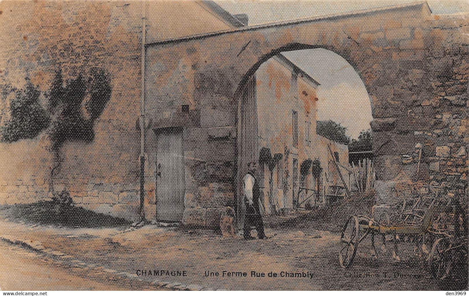 CHAMPAGNE-sur-OISE (Val-d'Oise) - Une Ferme Rue De Chambly - Toilée Couleurs - Voyagé (2 Scans) Pharmacie Bardin à Préty - Champagne Sur Oise