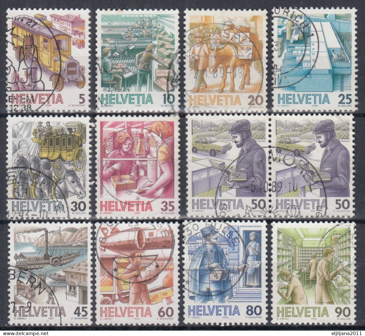 Switzerland / Helvetia / Schweiz / Suisse 1986-1988 ⁕ Postal Transport ⁕ 12v Used - Used Stamps