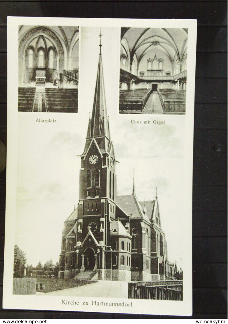 DR:  Ansichtskarte Von Hartmannsdorf, Kirche M. 3 Ansichten - Nicht Gelaufen, Um 1926 - Hartmannsdorf