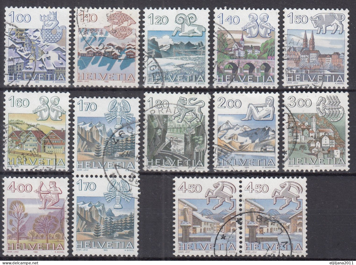 Switzerland / Helvetia / Schweiz / Suisse 1982-1986 ⁕ Zodiac Signs And Landscapes ⁕ 14v Used - Used Stamps