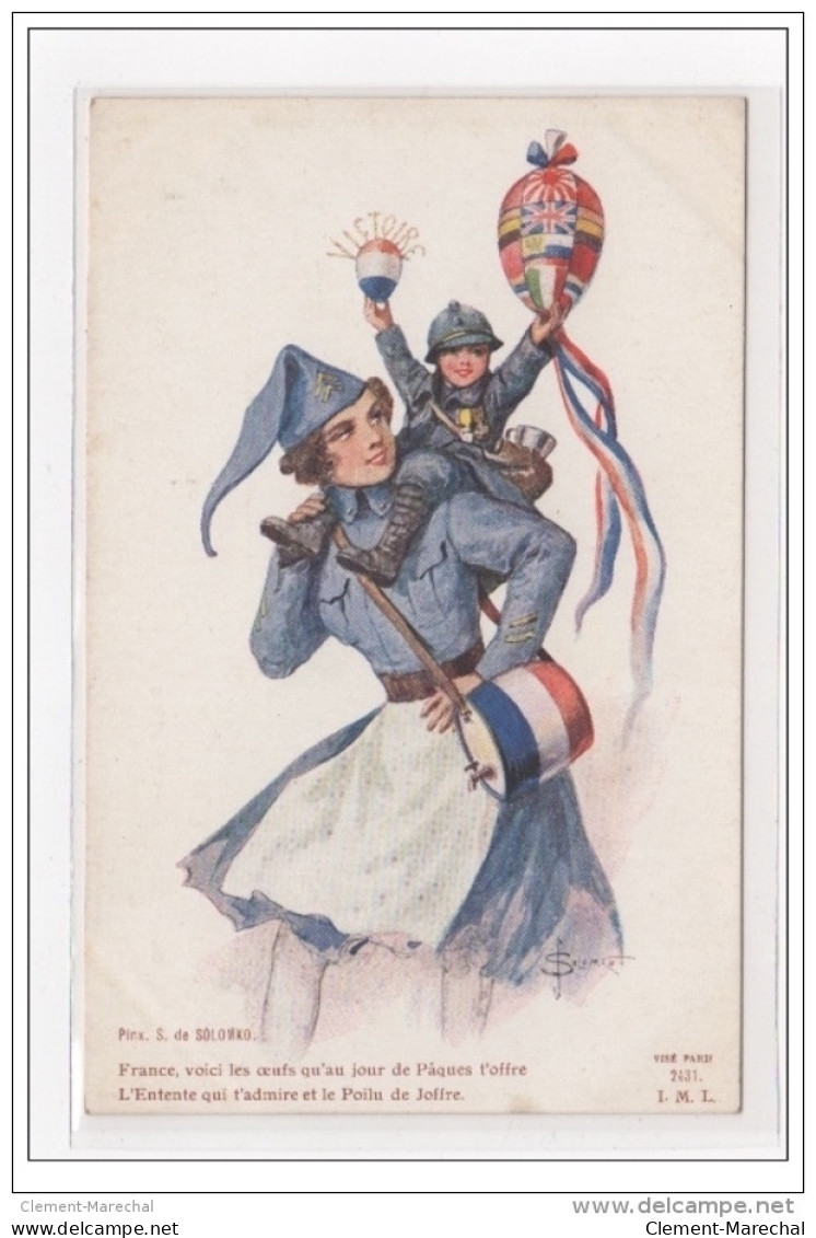 SOLOMKO (illustrateur Russe) : "France, Voici Les Oeufs Qu'au Jour De Pâques T'offre" (patriotique Ww1) - Très Bon - Solomko, S.