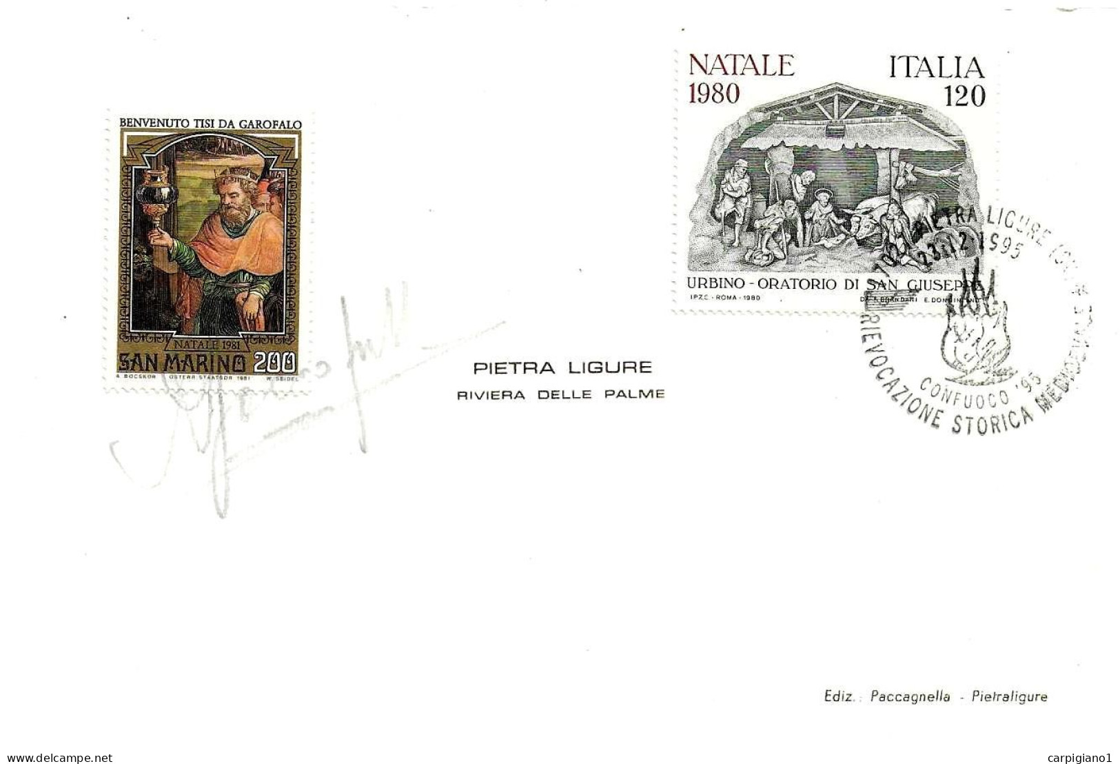 ITALIA - 1995 PIETRA LIGURE (SV) Rievocazione Storica Medioevale CONFUOCO (fuoco) Su Cartoncino Num. E Firmato- 2972 - 1991-00: Marcofilie