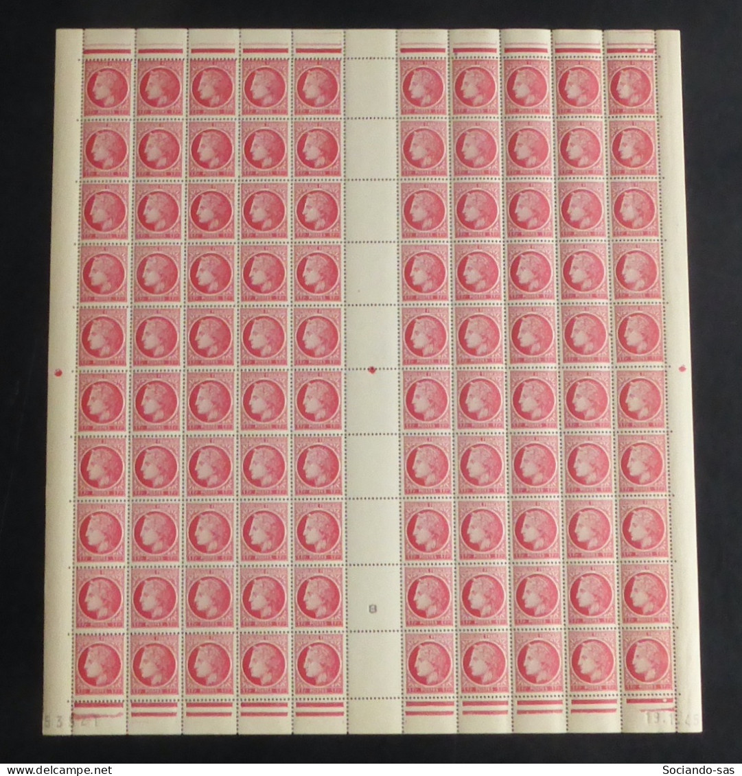 FRANCE - 1944 - N°YT. 676 - Cérès De Mazelin 1f Rose-rouge - Feuille Complète - Neuf Luxe** / MNH - Feuilles Complètes