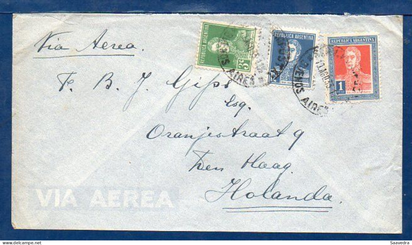 Argentina To Netherlands, 1933, Via Air Mail  (021) - Briefe U. Dokumente