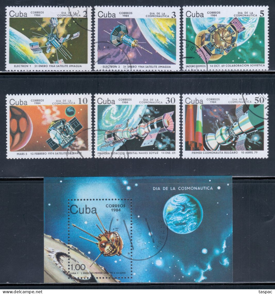 Cuba 1984 Mi# 2844-2849, Block 81 Used - Cosmonauts' Day / Space - Amérique Du Nord