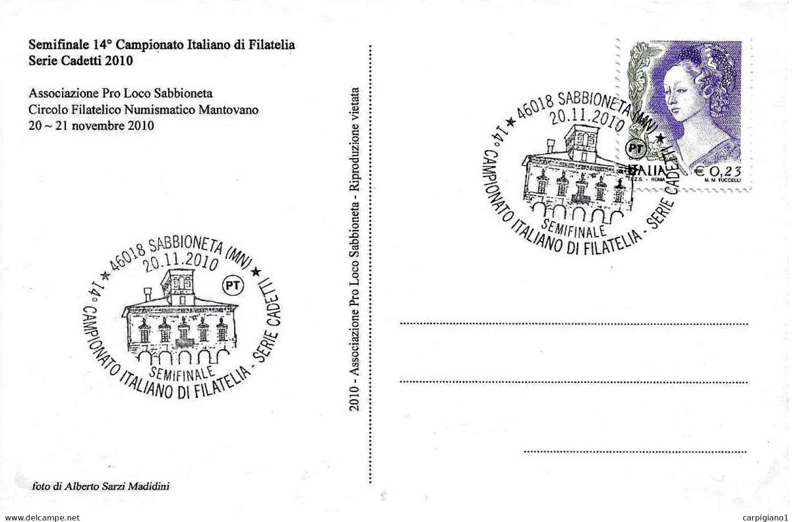 ITALIA ITALY - 2010 SABBIONETA (MN) Palazzo Ducale - 14° Campionato Di Filatelia Su Cartolina Speciale - 788 - 2001-10: Storia Postale
