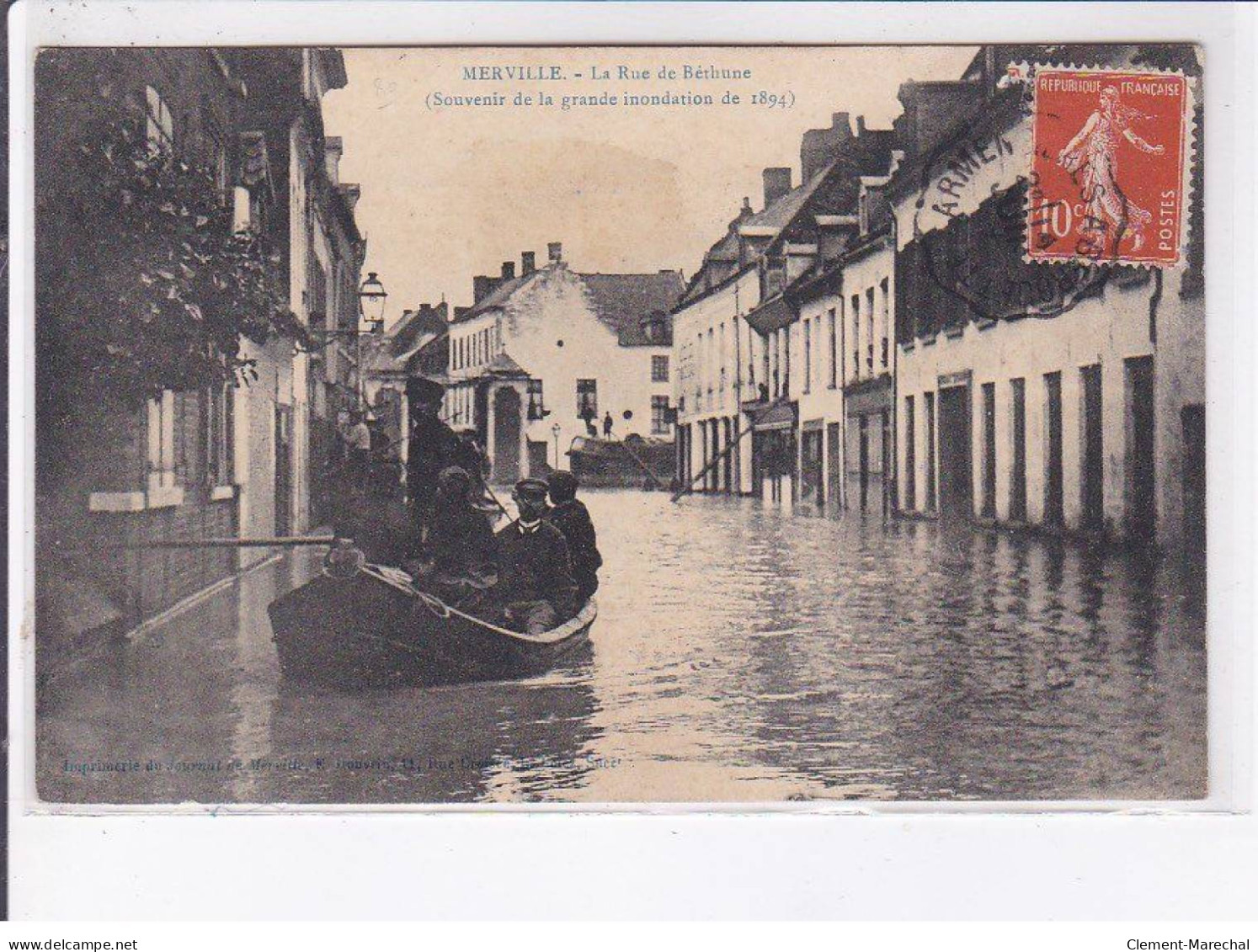 MERVILLE: La Rue De Béthune, Souvenir De La Grande Inondation De 1894 - Très Bon état - Merville