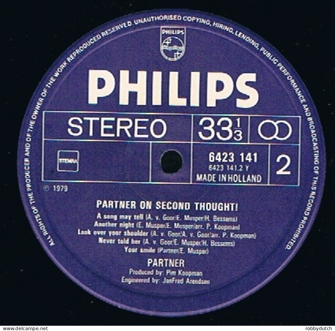 * LP *  PARTNER - ON SECOND THOUGHTS (D) (Holland 1979 EX) - Rock