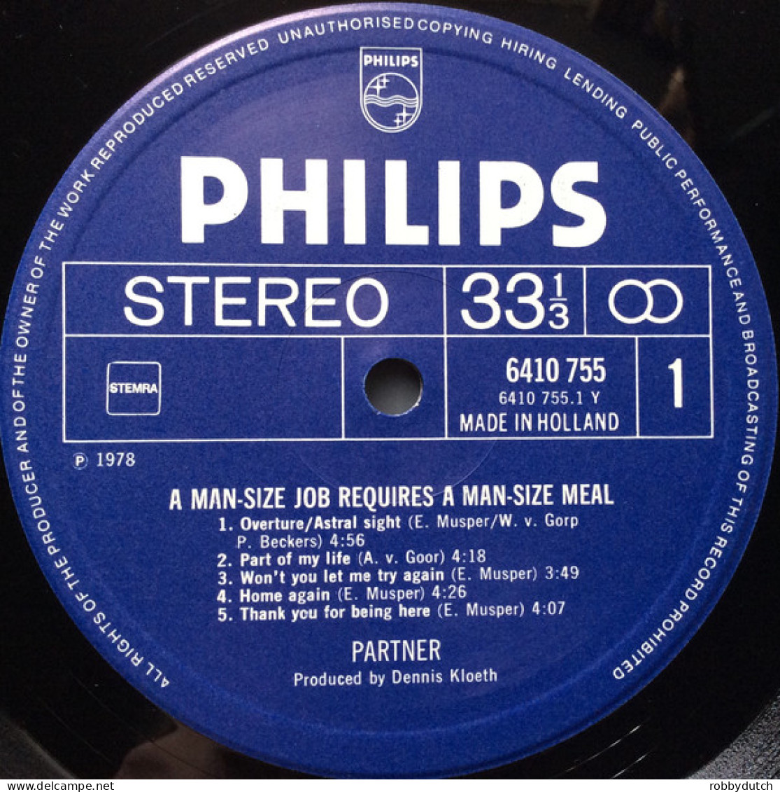 * LP *  PARTNER - A MAN-SIZE JOB REQUIRES A MAN-SIZE MEAL (Holland 1978 EX) - Rock